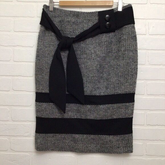 INFINITIF tweed pencil skirt wool blend black grey belted size 38 - Picture 16 of 16